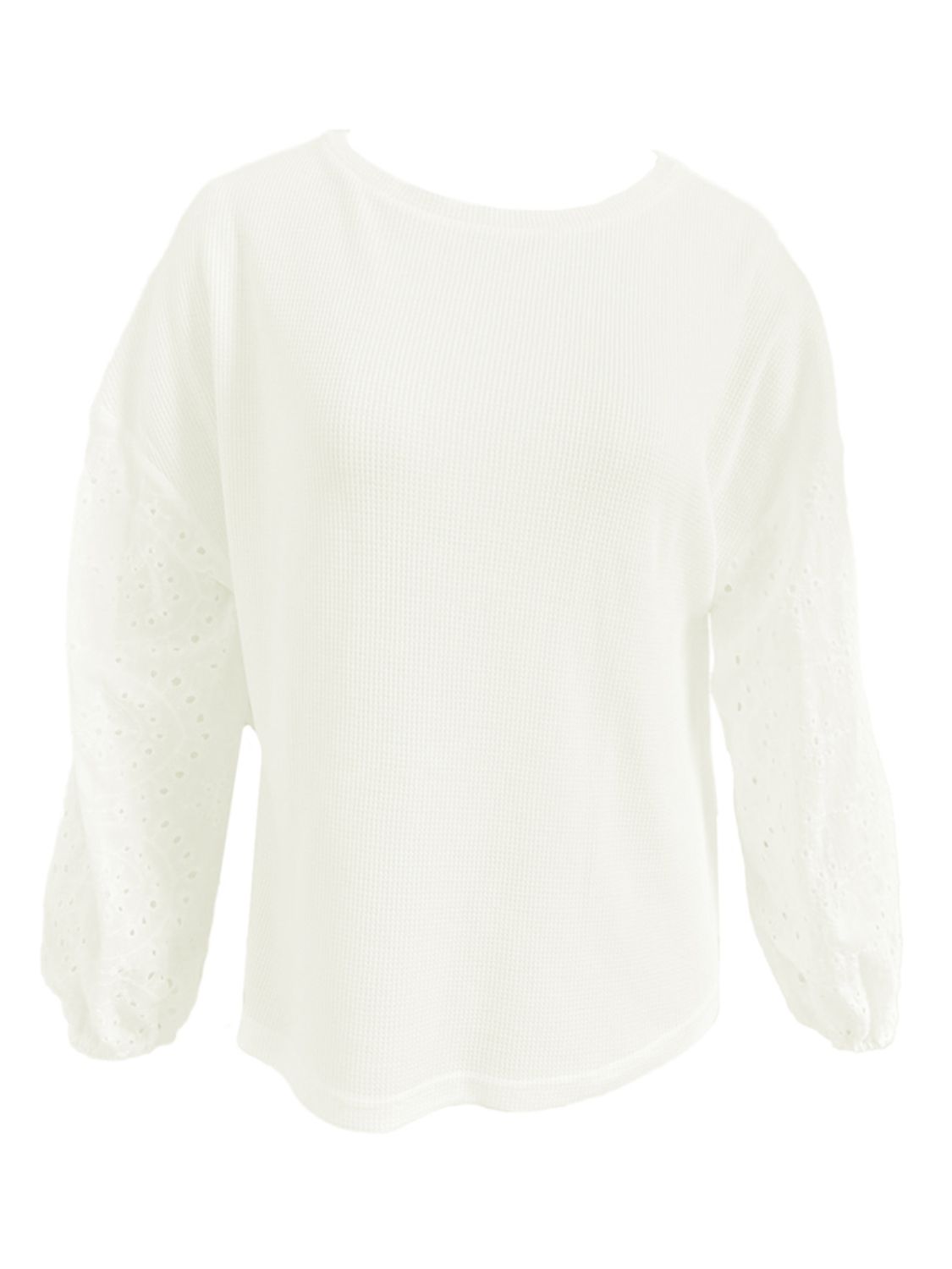 Openwork Dropped Shoulder Boat Neck Blouse - Flyclothing LLC