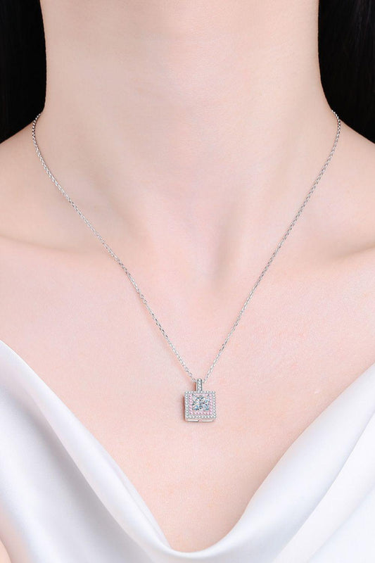 1 Carat Moissanite Square Pendant Chain Necklace - Flyclothing LLC