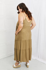 Zenana Full Size Spaghetti Strap Tiered Dress with Pockets in Khaki - Flyclothing LLC