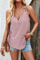 Eyelet V-Neck Double Strap Cami - Flyclothing LLC