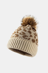 Leopard Pom-Pom Cuffed Beanie - Trendsi