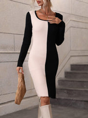 Contrast Slit Sweater Dress - Flyclothing LLC