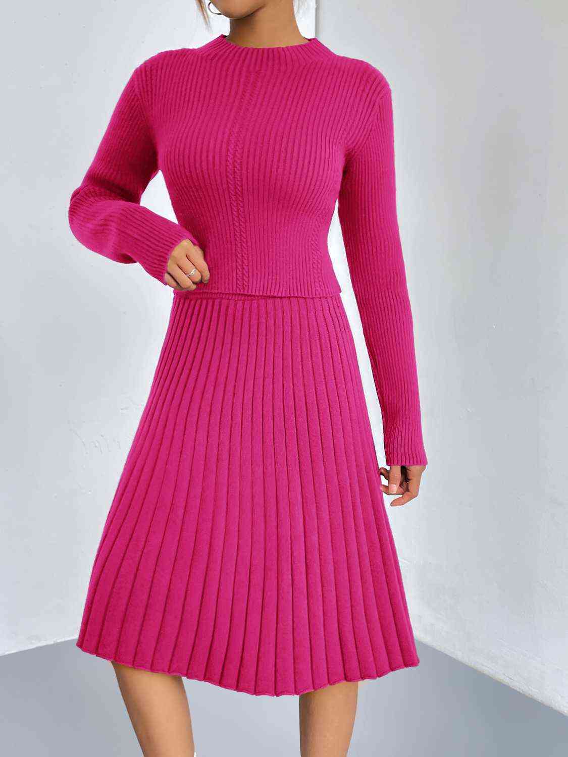 Rib-Knit Sweater and Skirt Set - Trendsi