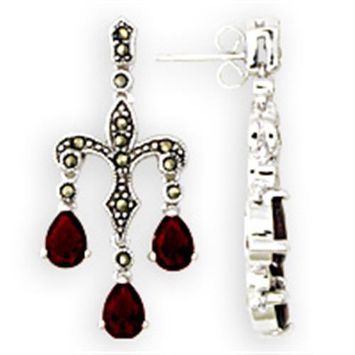 Alamode Antique Tone 925 Sterling Silver Earrings with AAA Grade CZ in Garnet - Flyclothing LLC