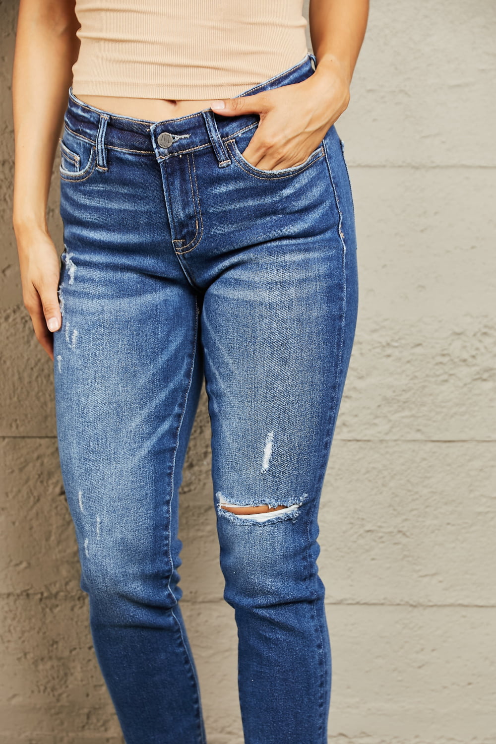 BAYEAS Mid Rise Distressed Slim Jeans – Flyclothing LLC