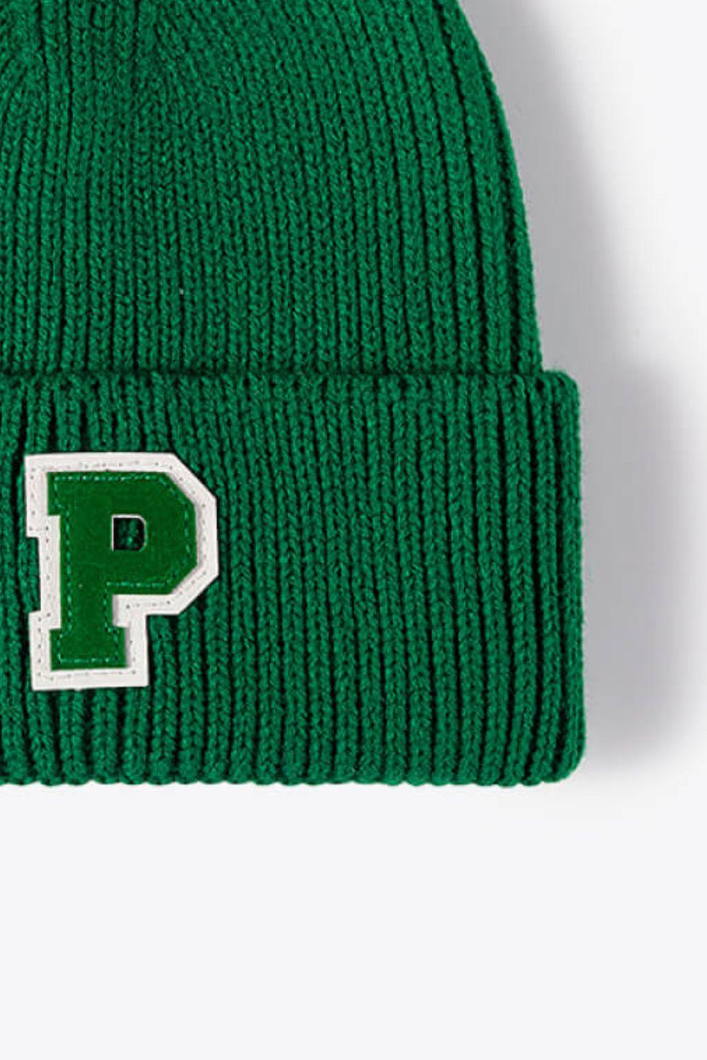 Letter Patch Cuffed Knit Beanie - Flyclothing LLC