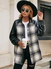 Plaid Button Down Raglan Sleeve Jacket - Flyclothing LLC