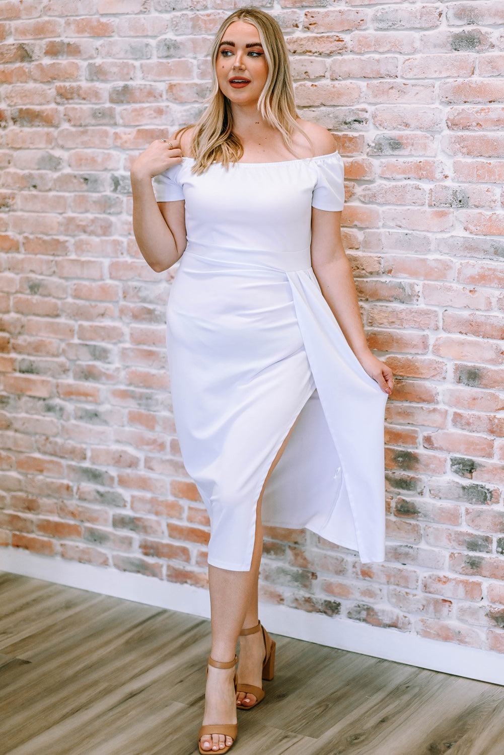 Off-Shoulder Short Sleeve Split Dress - Flyclothing LLC