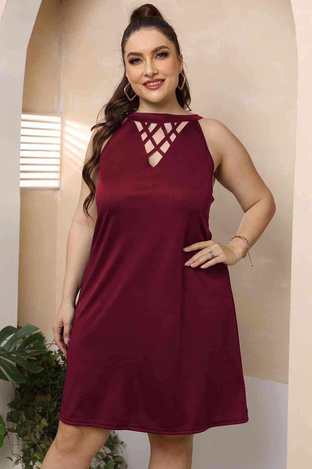 Plus Size Cutout Round Neck Sleeveless Dress - Trendsi