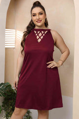 Plus Size Cutout Round Neck Sleeveless Dress - Flyclothing LLC