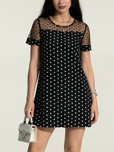 Polka Dot Short Sleeve Mini Dress - Flyclothing LLC