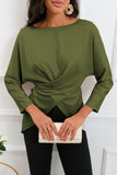 Boat Neck Back Tie Long Sleeve Satin Blouse - Flyclothing LLC