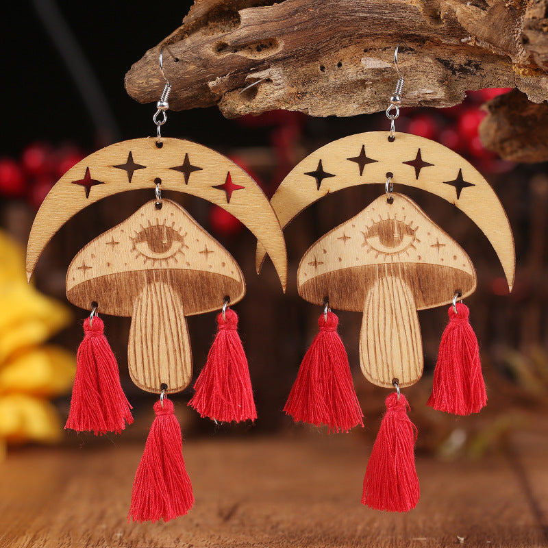 Moon & Mushroom Tassel Detail Dangle Earrings – Flyclothing LLC