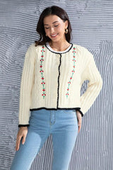 Graphic Cable-Knit Button Up Cardigan - Trendsi