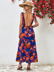 Multicolored V-Neck Backless Midi Dress - Flyclothing LLC