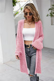 Herringbone Pattern Open Front Longline Fuzzy Cardigan - Flyclothing LLC