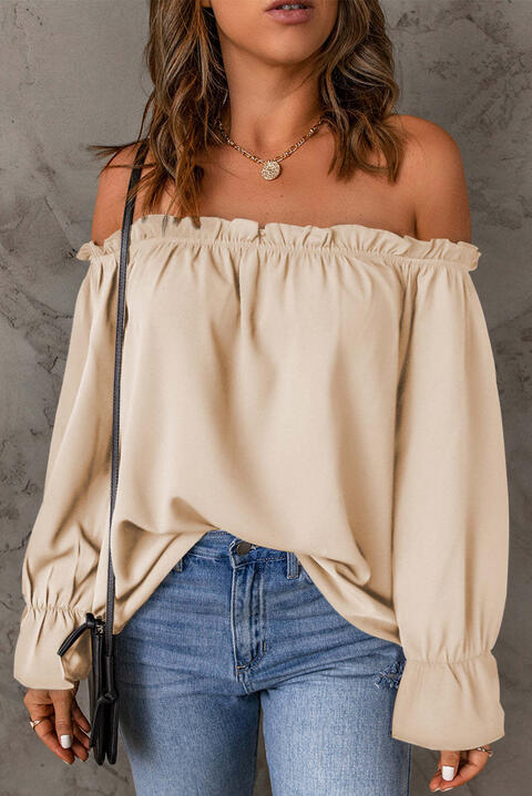 Off-Shoulder Flounce Sleeve Blouse - Flyclothing LLC