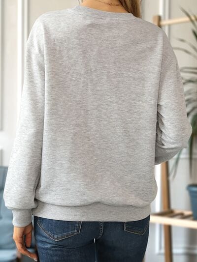 Round Neck Dropped Shoulder Sweatshirt - Trendsi