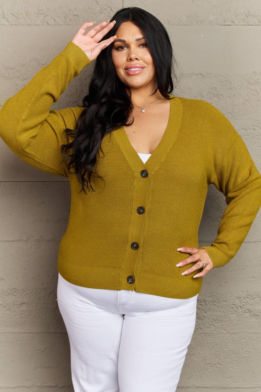 Zenana Kiss Me Tonight Full Size Button Down Cardigan in Chartreuse - Flyclothing LLC