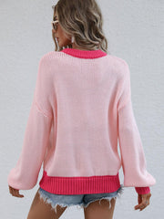 Contrast Trim Drop Shoulder Pullover Sweater - Flyclothing LLC