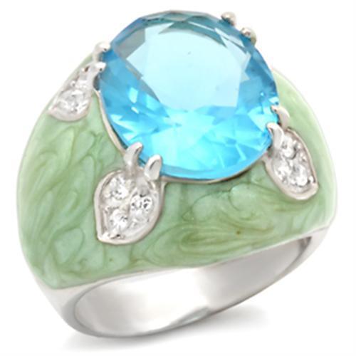 Alamode High-Polished 925 Sterling Silver Ring with Synthetic Spinel in Sea Blue - Flyclothing LLC