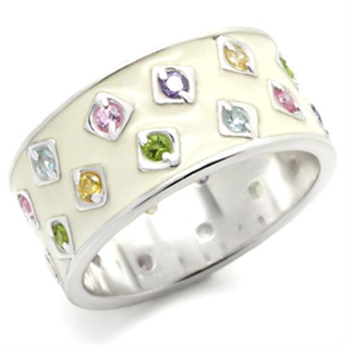 Alamode High-Polished 925 Sterling Silver Ring with AAA Grade CZ in Multi Color - Alamode