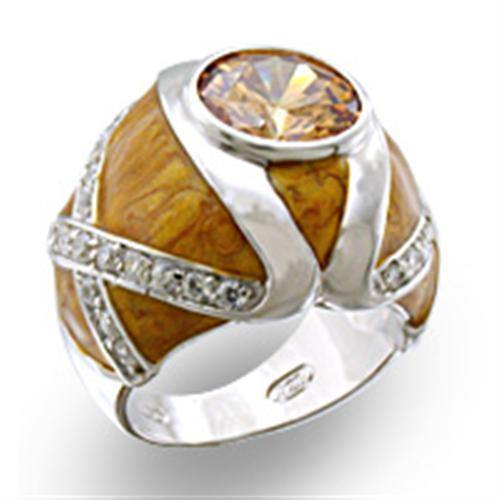 Alamode High-Polished 925 Sterling Silver Ring with AAA Grade CZ in Champagne - Alamode