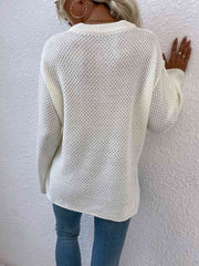 Quarter-Button Slit Sweater - Flyclothing LLC