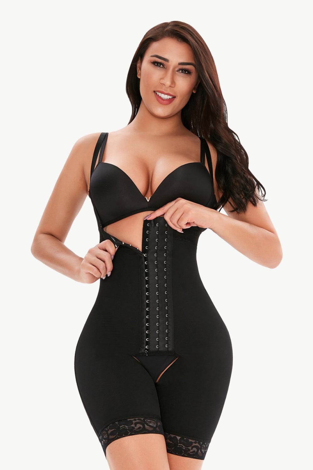 Full Size Hook-and-Eye Lace Trim Shaping Bodysuit - Flyclothing LLC