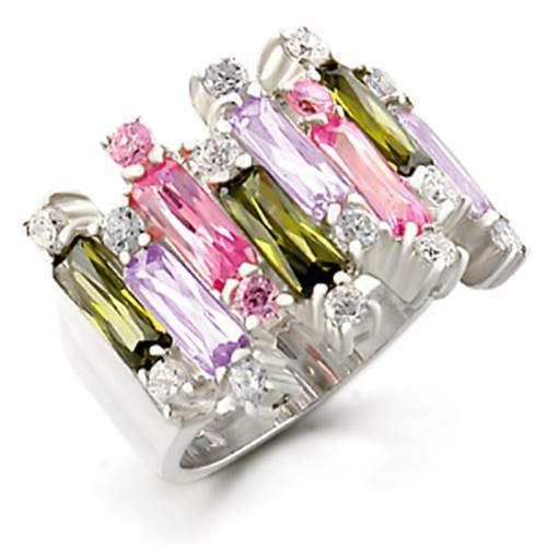 Alamode 925 Sterling Silver, AAA CZ , Multi Color - Alamode