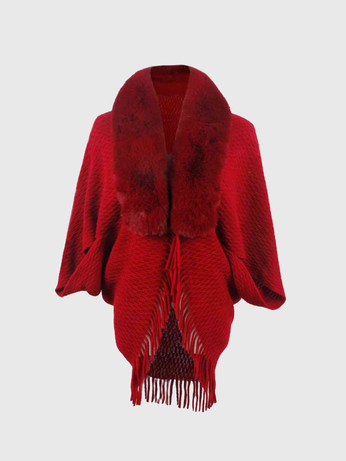 Open Front Fringe Hem Poncho - Flyclothing LLC