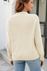 Waffle-Knit Round Neck Reglan Sleeve Sweater - Flyclothing LLC