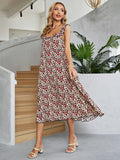 Printed Ruffled Sleeveless Midi Dress - Flyclothing LLC