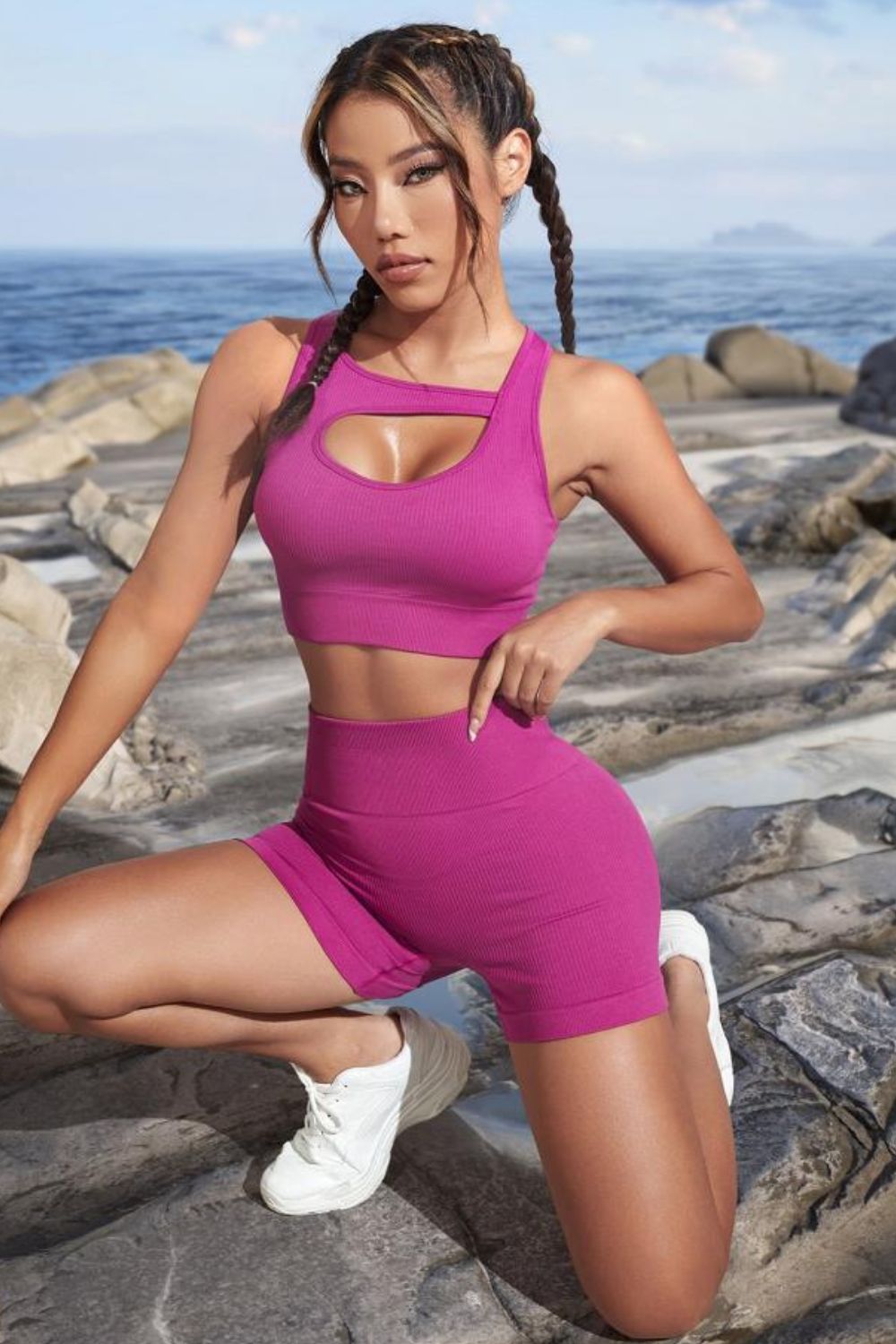 Cutout Crop Top and Sports Shorts Set - Flyclothing LLC