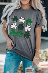 Lucky Clover Round Neck Short Sleeve T-Shirt - Trendsi