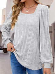 Square Neck Long Sleeve Top - Flyclothing LLC