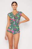 Marina West Swim Bring Me Flowers V-Neck One Piece Swimsuit In Sage - Trendsi