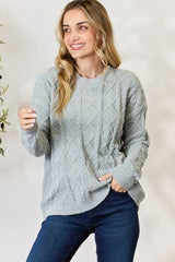 BiBi Cable Knit Round Neck Sweater - Trendsi