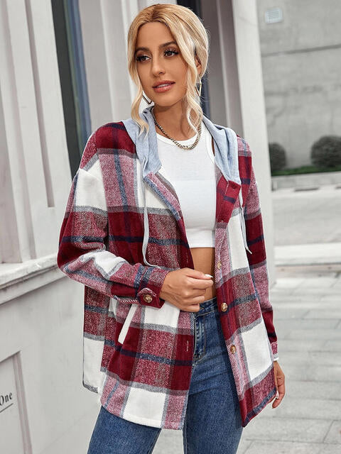 Plaid Hooded Jacket with Pockets - Flyclothing LLC