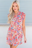 Floral Tie Neck Cap Sleeve Dress - Flyclothing LLC