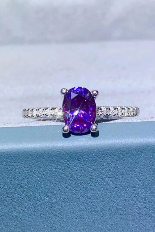 1 Carat Purple Moissanite 4-Prong Ring - Flyclothing LLC