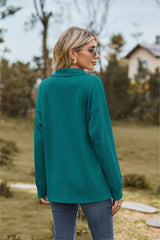 Collared Neck Cable-Knit Long Sleeve Blouse - Flyclothing LLC