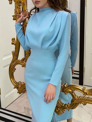 Ruched Turtleneck Long Sleeve Dress - Flyclothing LLC