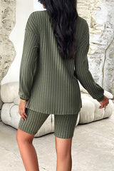 Ribbed Round Neck Dropped Shoulder Top and Shorts Set - Flyclothing LLC