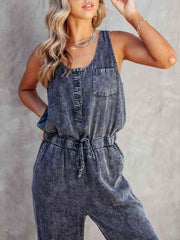 Drawstring Waist Sleeveless Jumpsuit - Flyclothing LLC