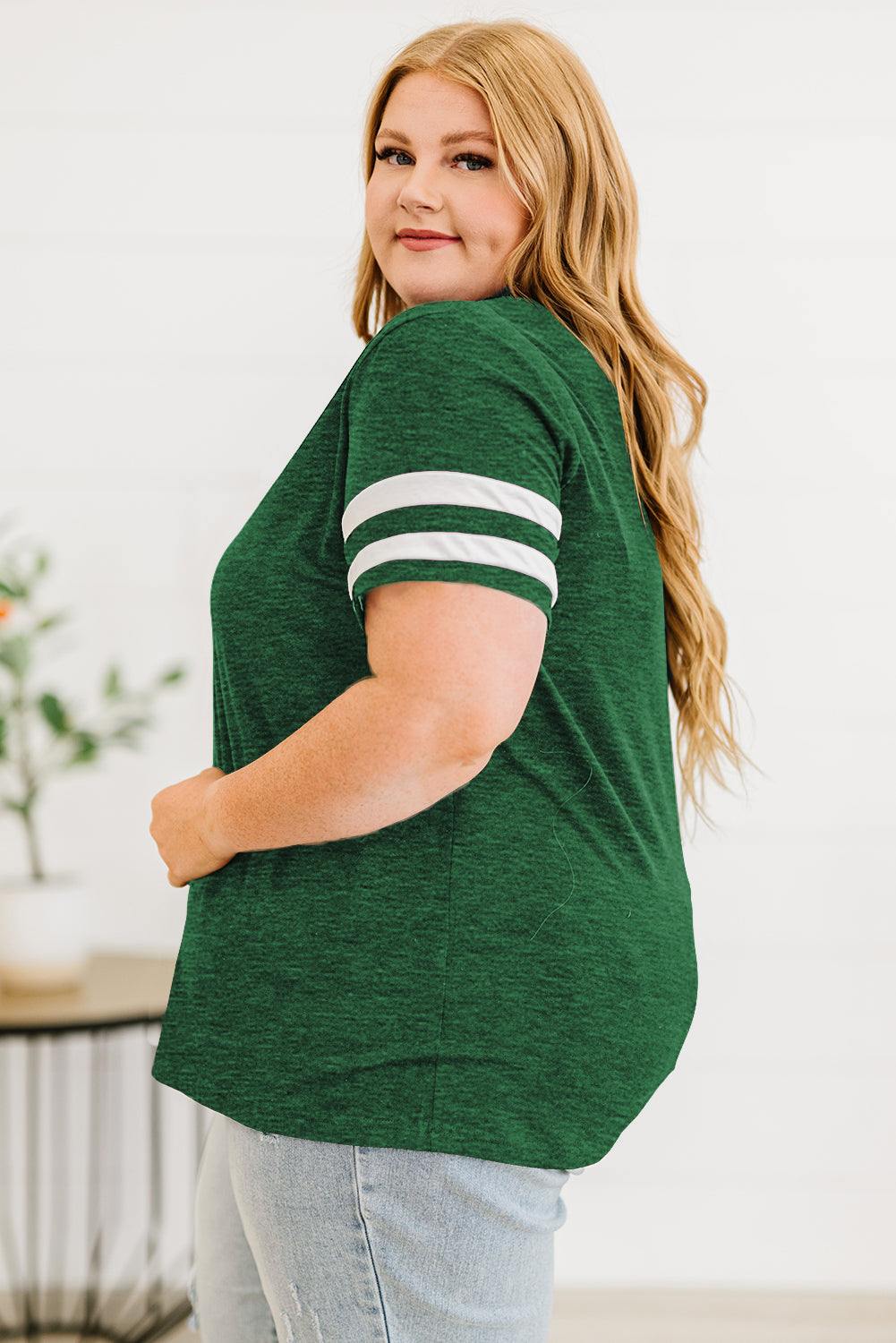 Plus Size Striped V-Neck Tee Shirt - Flyclothing LLC