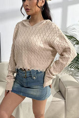 Cable-Knit Dropped Shoulder Hooded Sweater - Trendsi