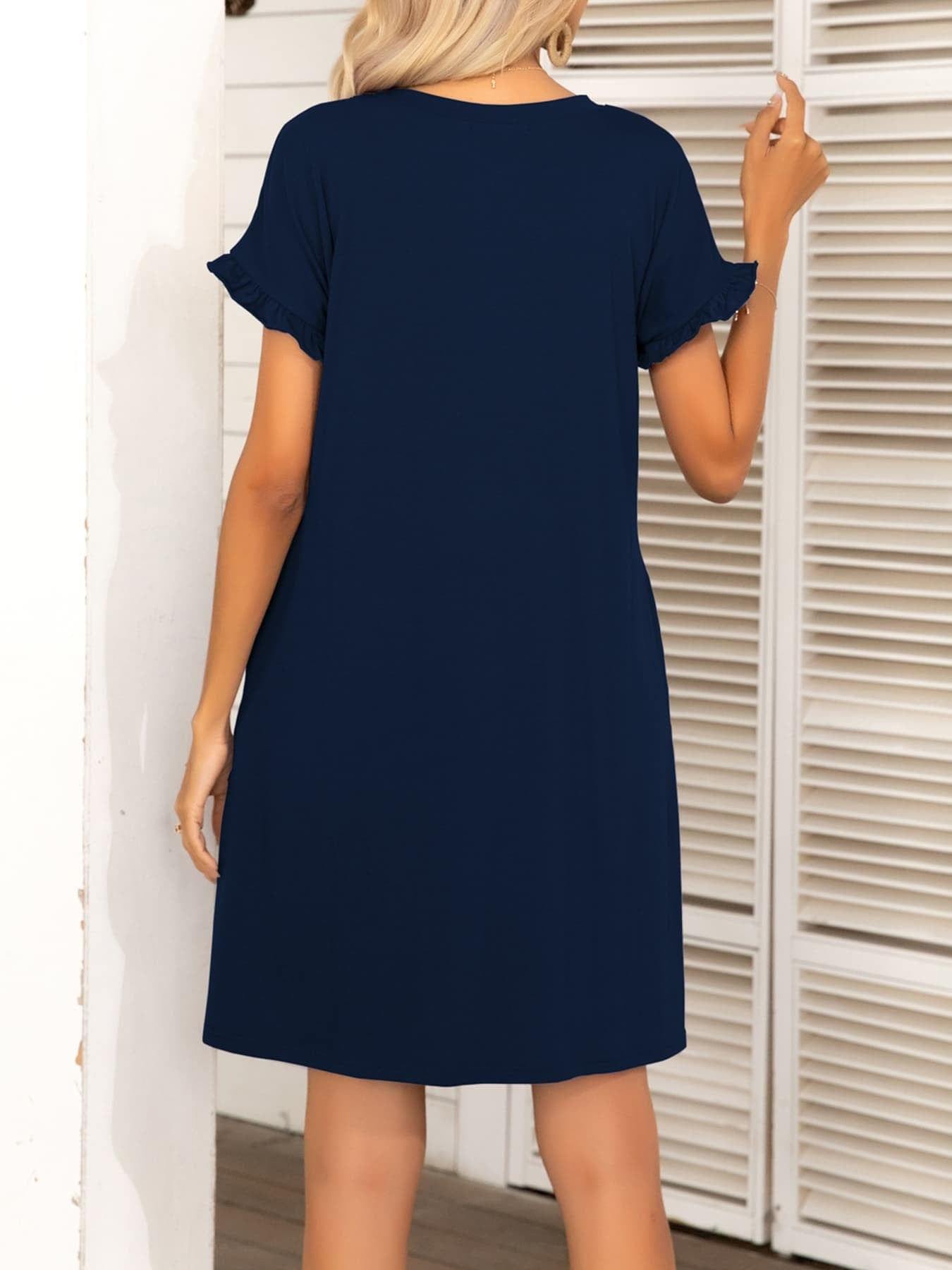 Round Neck Flounce Sleeve Dress with Pockets - Trendsi