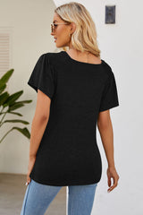 Smocked Round Neck Flutter Sleeve T-Shirt - Flyclothing LLC