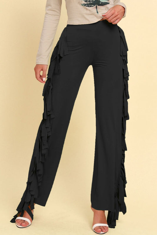 Fringe Trim Wide Leg Pants - Flyclothing LLC